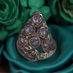 Beautiful Rose Gold Sterling Silver Peacock Ring & Genuine Gemstones